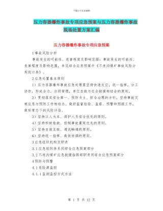 压力容器爆炸事故专项应急预案与压力容器爆炸事故现场处置方案汇编
