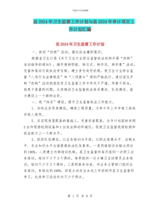 县2024年卫生监督工作计划与县2024年审计项目工作计划汇编