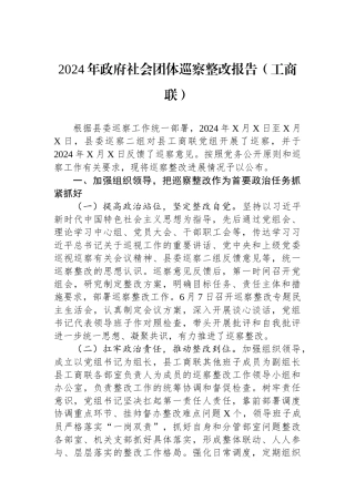 2024年政府社会团体巡察整改报告（工商联）