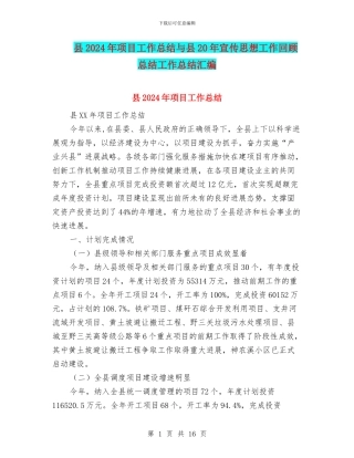 县2024年项目工作总结与县20年宣传思想工作回顾总结工作总结汇编
