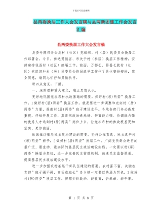 县两委换届工作大会发言稿与县两新团建工作会发言汇编