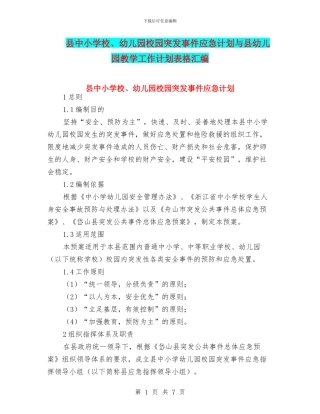 县中小学校、幼儿园校园突发事件应急计划与县幼儿园教学工作计划表格汇编