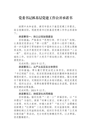 党委书记抓基层党建工作公开承诺书