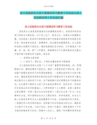 县人民政府办公室干部理论学习教育工作总结与县人民法院年终工作总结汇编