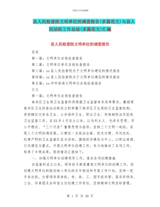 县人民检查院文明单位的调查报告与县人民法院工作总结(多篇范文)汇编