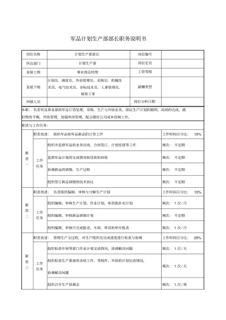 军品计划生产部部长职务说明书