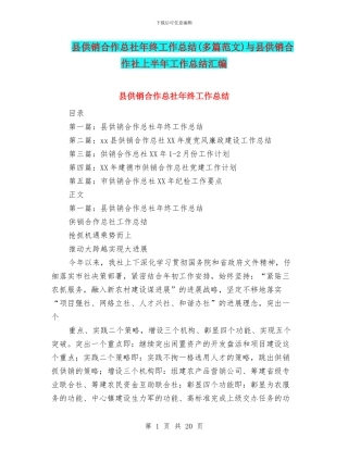 县供销合作总社年终工作总结与县供销合作社上半年工作总结汇编