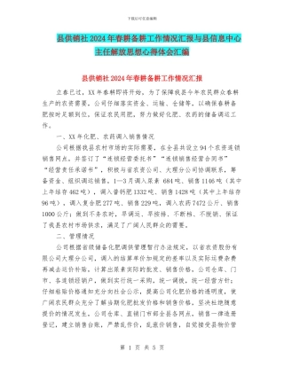 县供销社2024年春耕备耕工作情况汇报与县信息中心主任解放思想心得体会汇编