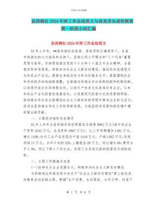 县供销社2024年终工作总结范文与县党员先进性教育第一阶段小结汇编