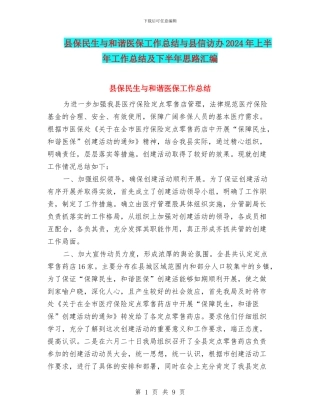 县保民生与和谐医保工作总结与县信访办2024年上半年工作总结及下半年思路汇编