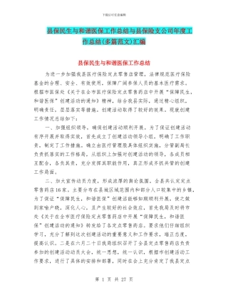 县保民生与和谐医保工作总结与县保险支公司年度工作总结汇编