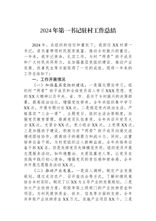 2024年驻村工作总结（第一书记）