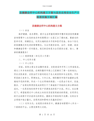 县健康会所中心机构建立方案与县农业局安全生产大检查实施方案汇编