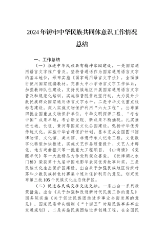 2024年铸牢中华民族共同体意识工作情况总结