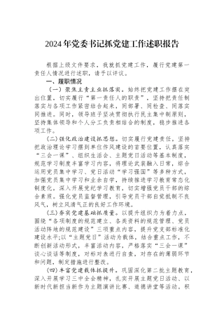 2024年抓党建工作述职报告（党委书记）