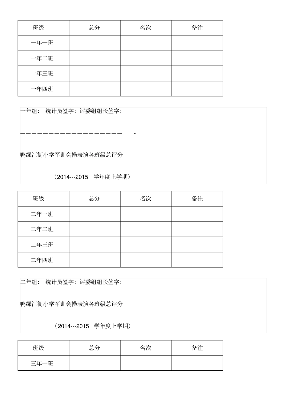军训会操表演评分表及各班级总评分_第2页