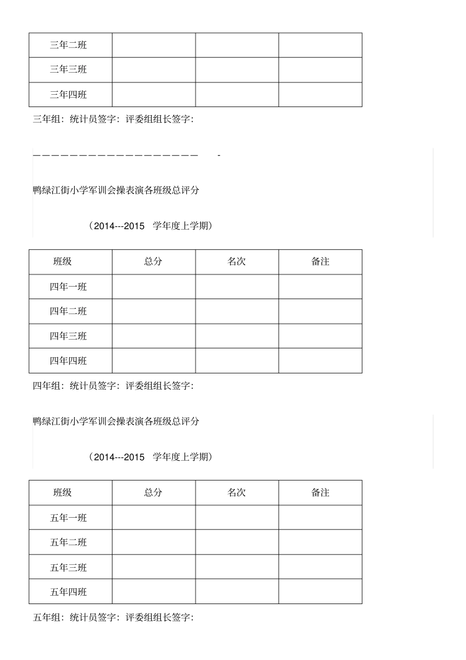 军训会操表演评分表及各班级总评分_第3页