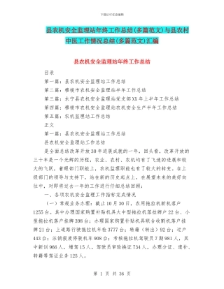 县农机安全监理站年终工作总结与县农村中医工作情况总结(多篇范文)汇编