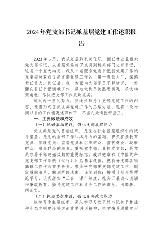 2024年抓基层党建工作述职报告（党支部书记）