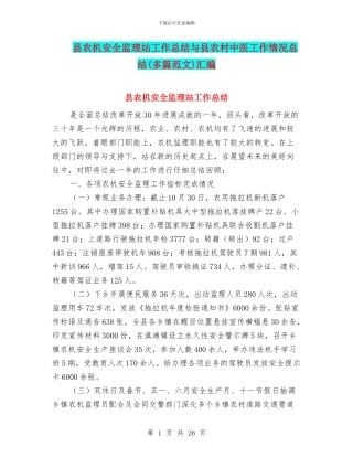 县农机安全监理站工作总结与县农村中医工作情况总结汇编