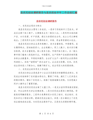 县农民创业调研报告与县农经站半年工作总结汇编