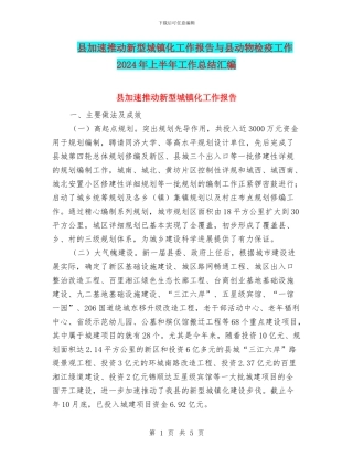 县加速推进新型城镇化工作报告与县动物检疫工作2024年上半年工作总结汇编