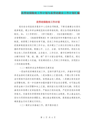 县劳动保险处工作计划与县劳动就业工作计划汇编