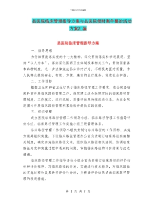 县医院临床管理指导方案与县医院侵财案件整治活动方案汇编