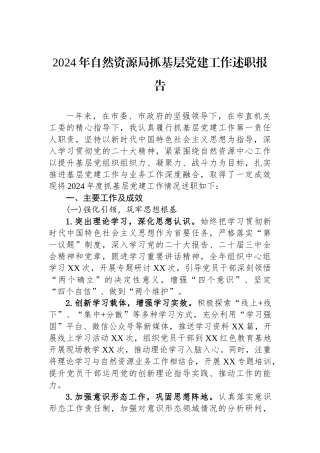 2024年自然资源局抓基层党建工作述职报告