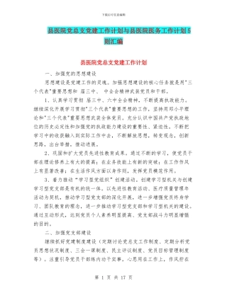 县医院党总支党建工作计划与县医院医务工作计划5则汇编