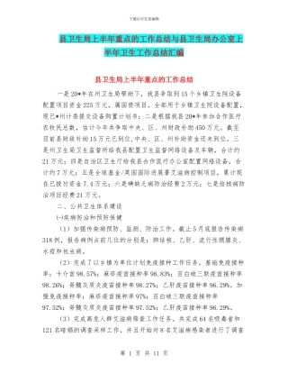 县卫生局上半年重点的工作总结与县卫生局办公室上半年卫生工作总结汇编