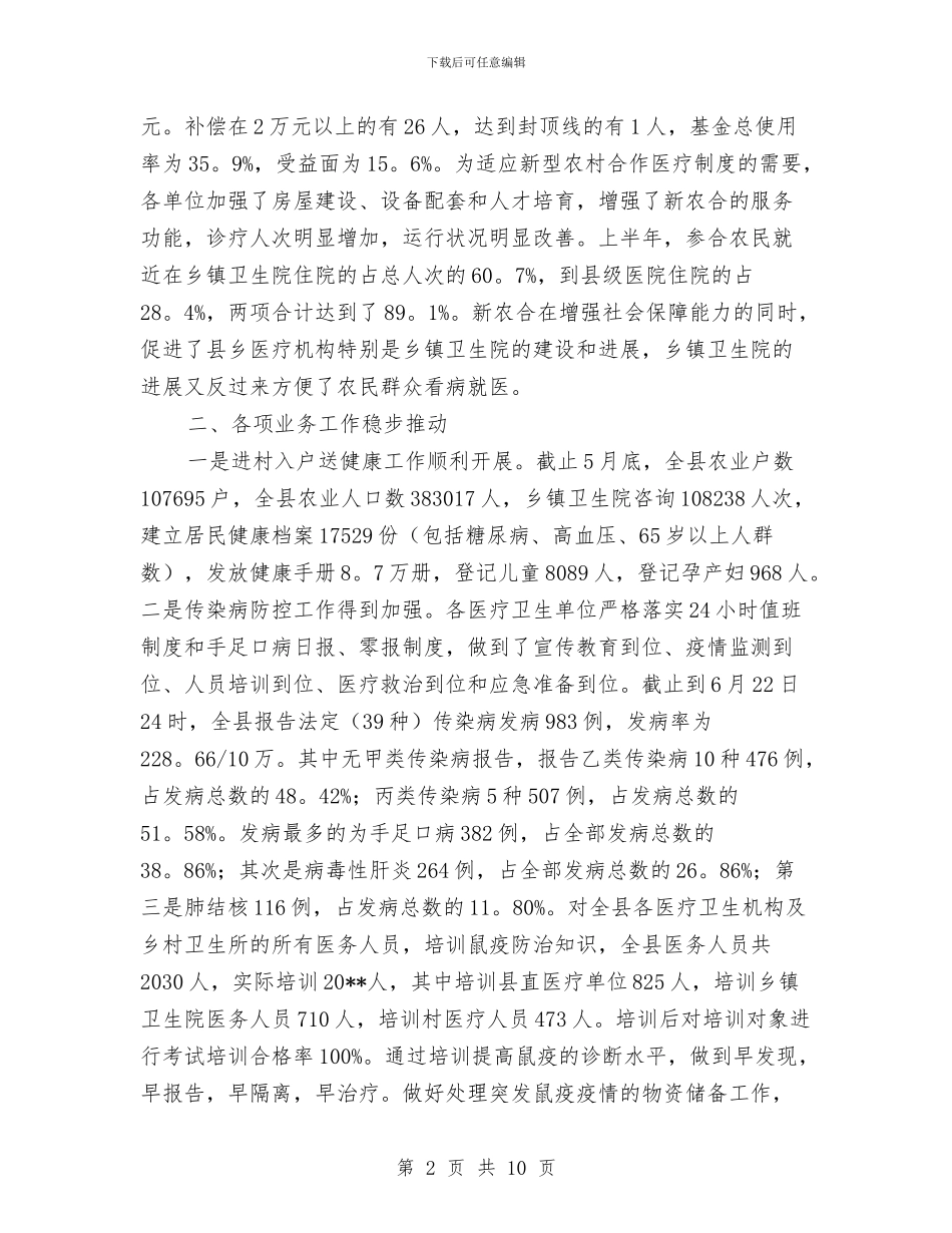 县卫生局新农合医疗服务半年总结与县卫生局村卫生室管理意见汇编_第2页