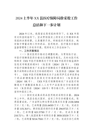 2024上半年XX县医疗保障局价采股工作总结和下一步计划