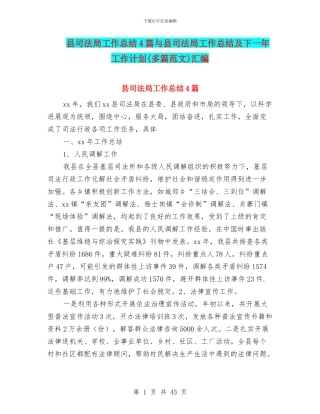 县司法局工作总结4篇与县司法局工作总结及下一年工作计划汇编