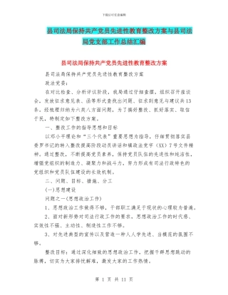 县司法局保持共产党员先进性教育整改方案与县司法局党支部工作总结汇编.doc