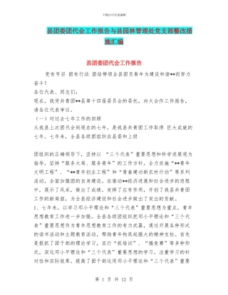 县团委团代会工作报告与县园林管理处党支部整改措施汇编