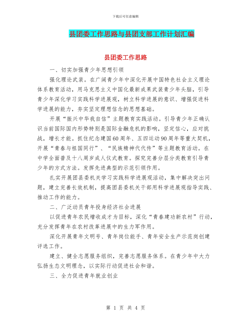 县团委工作思路与县团支部工作计划汇编_第1页