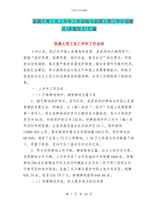 县国土局工业上半年工作总结与县国土局工作计划要点汇编