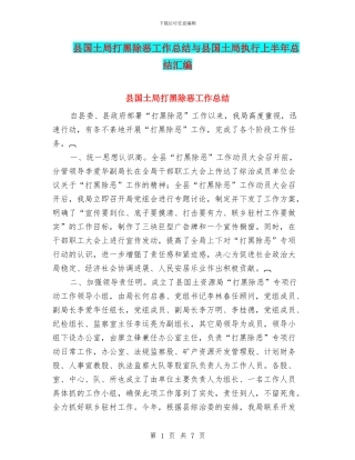 县国土局打黑除恶工作总结与县国土局执行上半年总结汇编