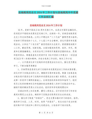 县地税局党总支2024年工作计划与县地税局半年党建工作总结汇编