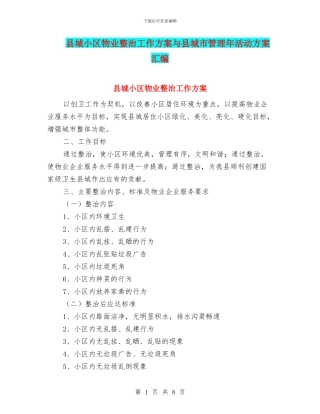 县城小区物业整治工作方案与县城市管理年活动方案汇编