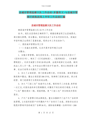 县城市管理监察大队工作总结与县城市管理行政执法局上半年工作总结汇编
