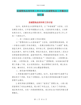 县城管执法局年终工作计划与县城管执法工作整改计划汇编