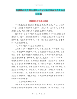 县城镇经济专题会讲话与县域对外开放座谈会上的讲话汇编
