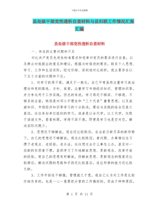 县处级干部党性透析自查材料与县妇联工作情况汇报汇编