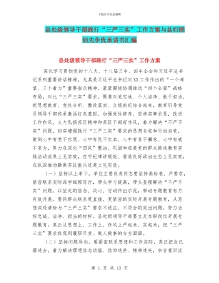 县处级领导干部践行“三严三实”工作方案与县妇联创先争优承诺书汇编