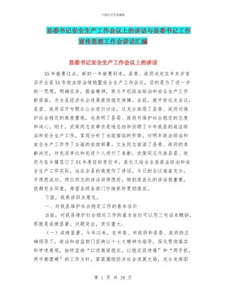 县委书记安全生产工作会议上的讲话与县委书记工作宣传思想工作会讲话汇编