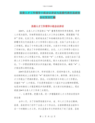 县委人才工作领导小组会议讲话与县委代表在县政协会议发言汇编