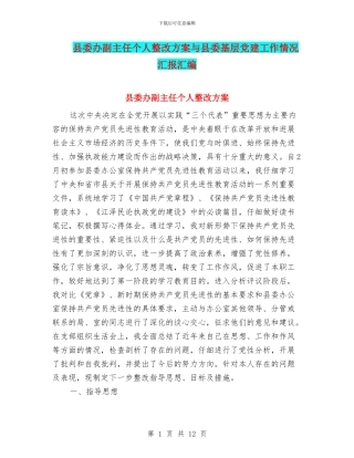 县委办副主任个人整改方案与县委基层党建工作情况汇报汇编