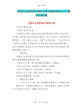 县委办公室领导班子整改方案与县委办副主任个人整改方案汇编